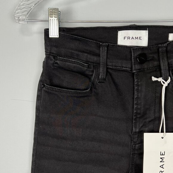 Frame Denim Womens Le High Skinny Jeans Blackfinn Black Raw Step Hem size 24 - Picture 5 of 16